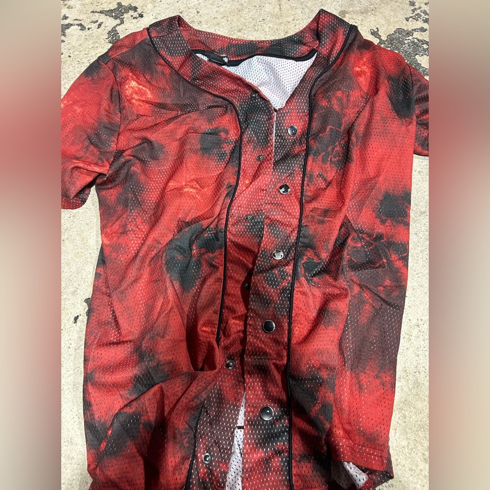Hot Topic Red and Black Mesh Jersey